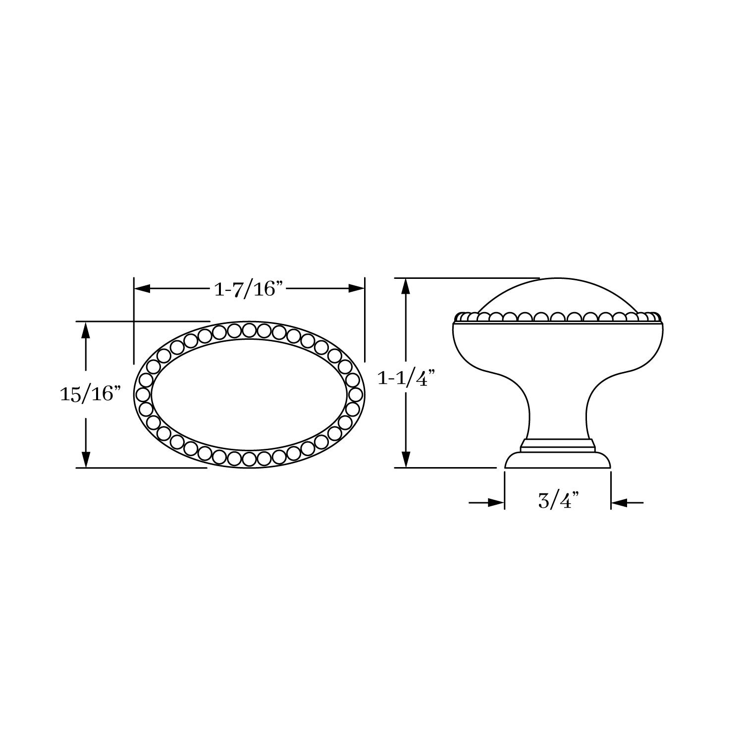 Savannah Collection Solid Brass 1 7/16 x 15/16 Oval Door and Cabinet Knob